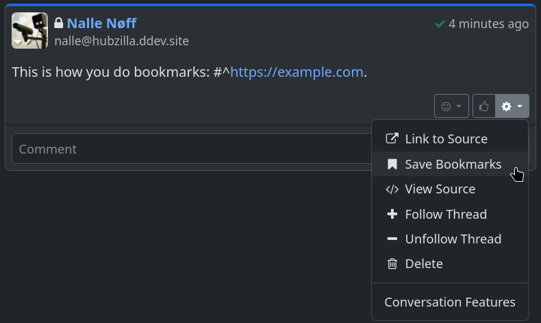A post with a bookmark, showing the dropdown menu.